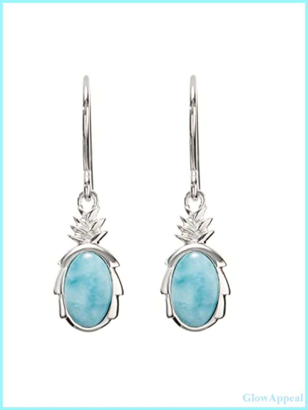 Sterling Silver Natural Larimar Pineapple Dangle Hook Earrings